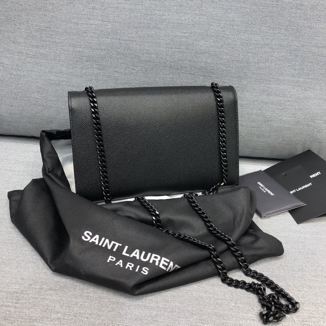 Saint Laurent Kate Small Grain Calfskin Shoulder Bag Handbag Black 469390 Black